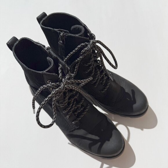 Sorel Emelie Black Combat Waterproof Ankle Boots - Picture 3 of 10